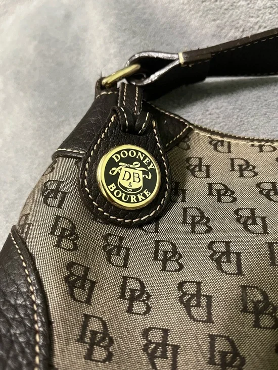 Dooney & Bourke Brown Logo Canvas Shoulder Bag with Dark Brown Trim - Picture 4 of 16